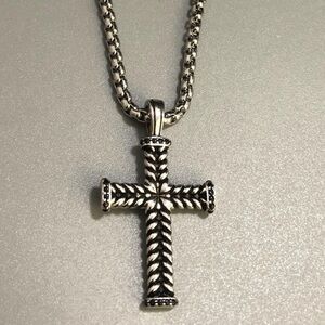 David Yurman Twisted Silver Cross Necklace